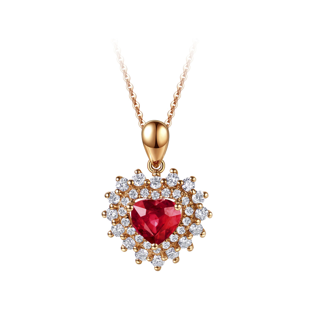 18K Rose Gold Ruby Diamond Pendant Necklace