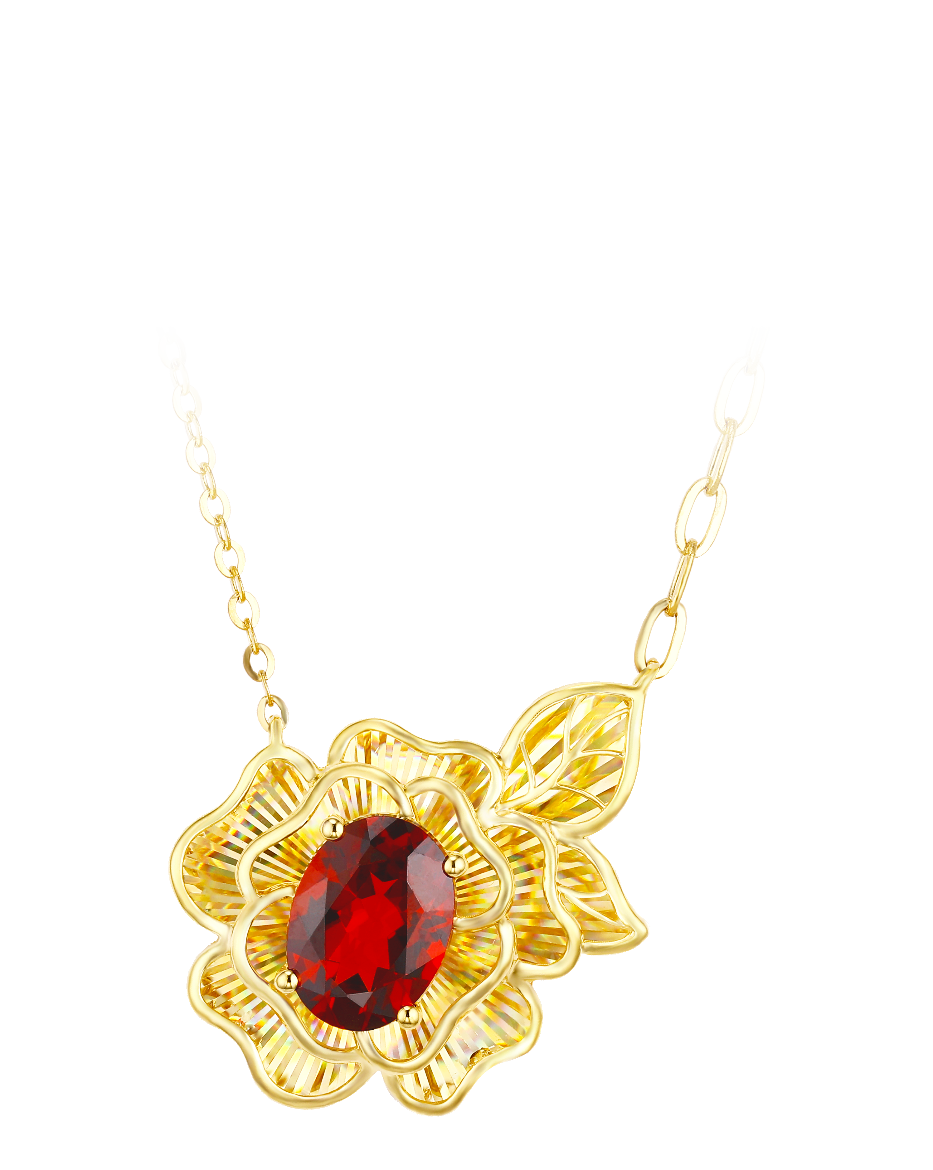 "Heart's Delight" Collection 18K Yellow Gold Garnet Pendant Necklace
