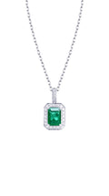 18K White Gold Emerald Diamond Pendant Necklace