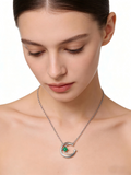 18K White Gold  Emerald Diamond Pendant Necklace Romantic Early Summer Series