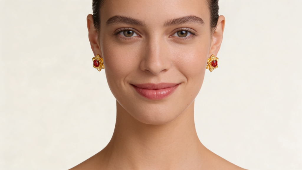 18K Yellow Gold Garnet Earrings