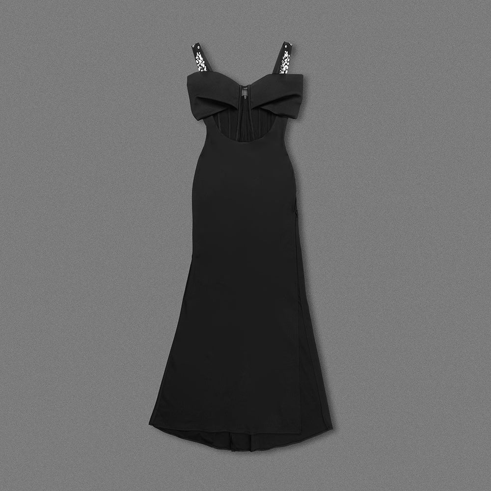 Black Cutout Bow-Accent Gown