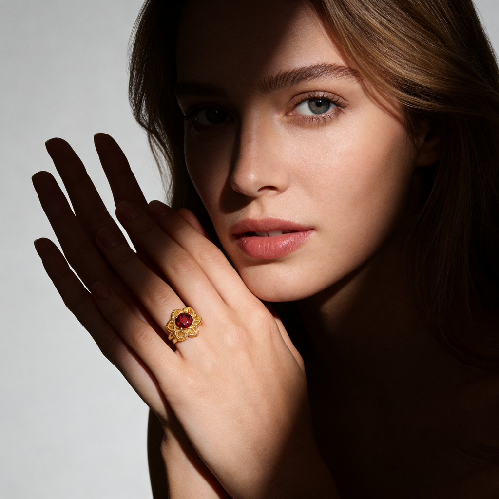 18K Yellow Gold Garnet Ring