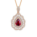 18K Rose Gold Ruby Diamond Pendant Necklace
