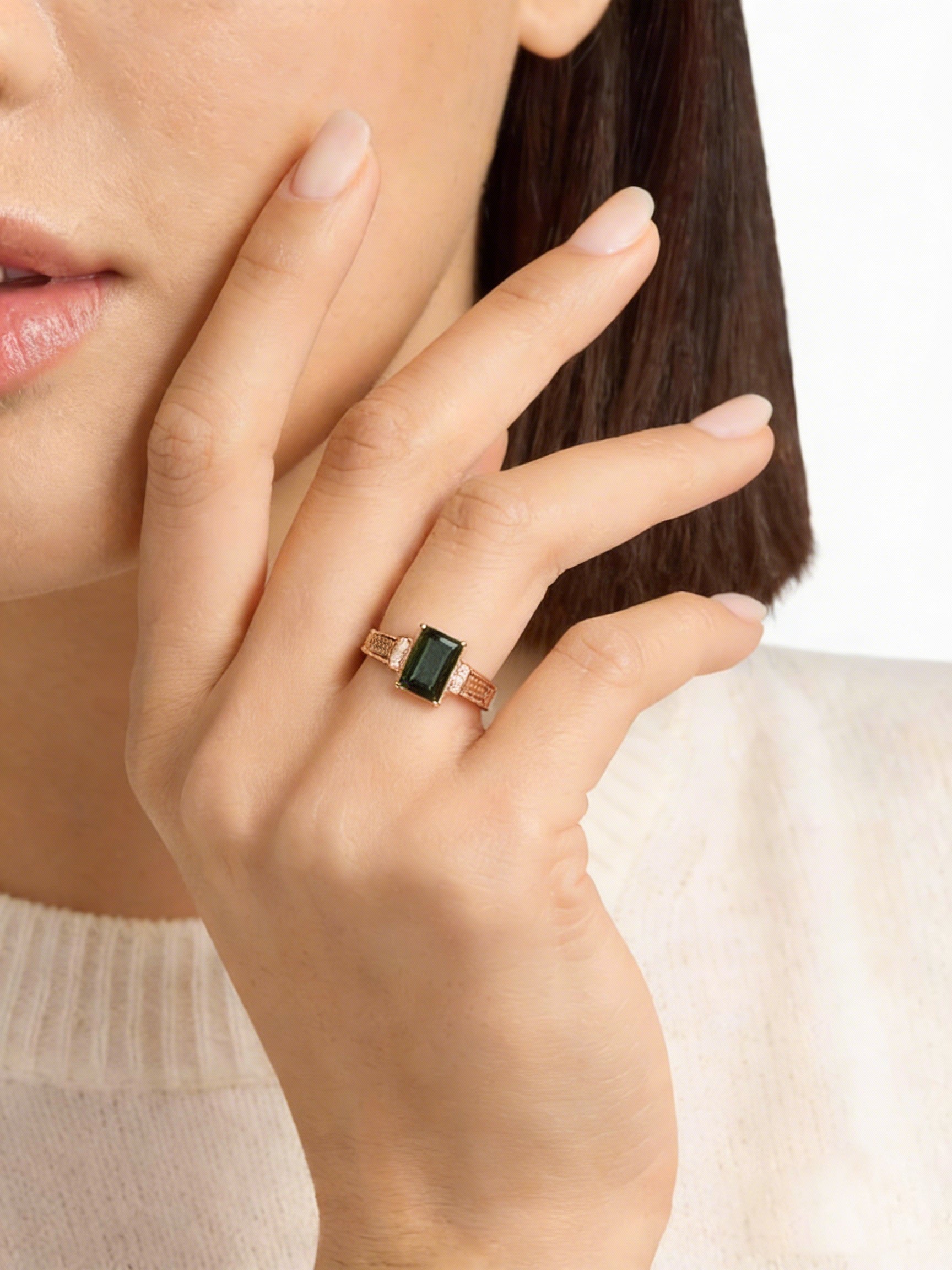 18K Rose Gold Romantic Couple's Ring for Men, Xi Xiang Yu Series, with Tourmaline and Diamond Inlay