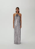 Silver Sequin Halter Gown