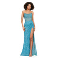 Aqua Sequin Strapless Slit Gown (Red Carpet Statement Piece)