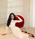 Long-Sleeve Ruched Bow Gown