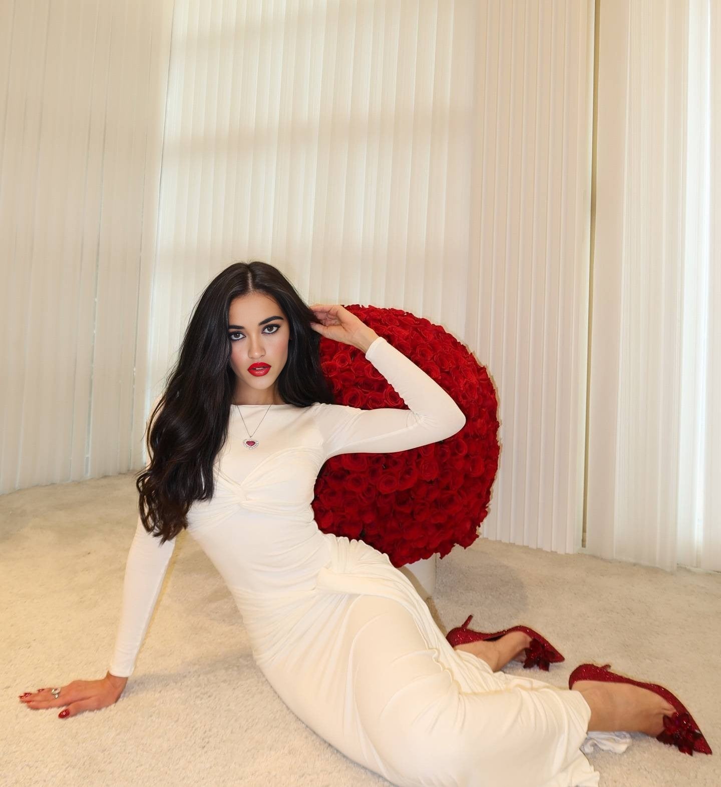 Long-Sleeve Ruched Bow Gown