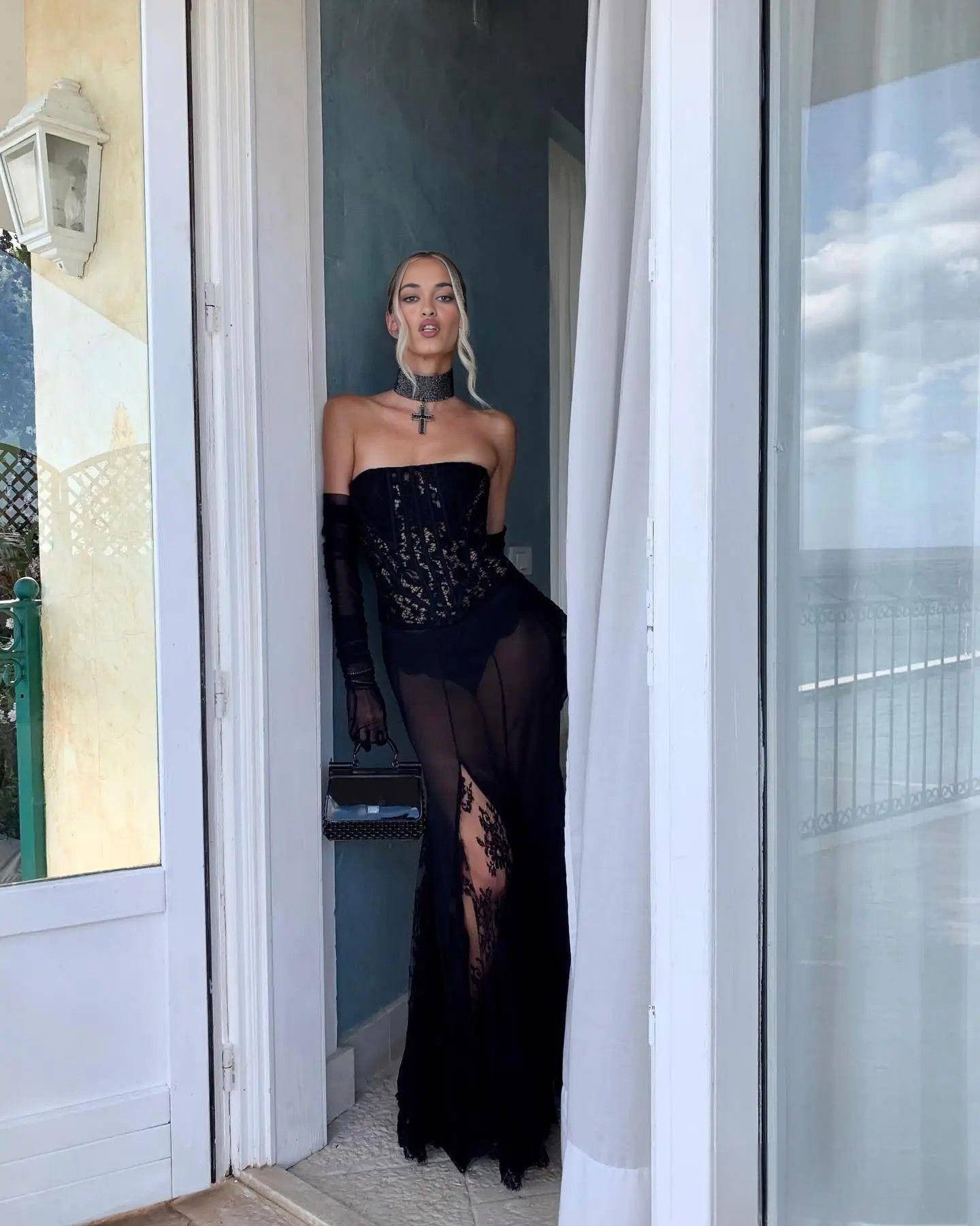 Black Lace Corset Sheer Gown