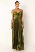 ladiesstreet Naira Pleated Maxi Dress - Palm Green thin adjustable straps soft feel partially lined 100% polyester Masquerade costumes