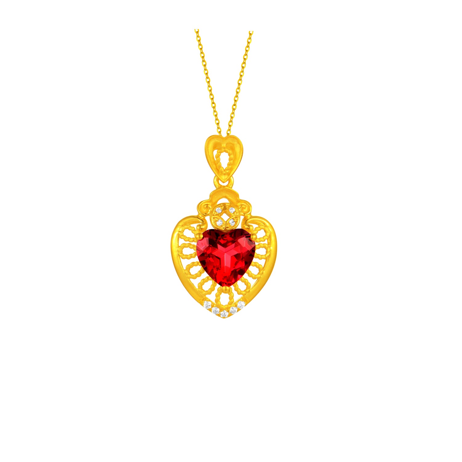 18K Yellow Gold Garnet Zircon Pendant Necklace "Attracting Wealth and Good Fortune" Series – C2206001080