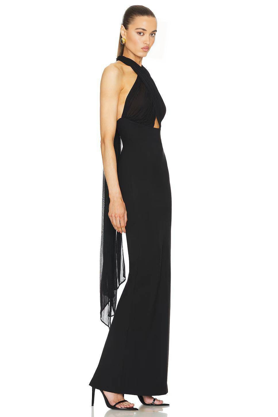 Halter Sheer-Overlay Gown