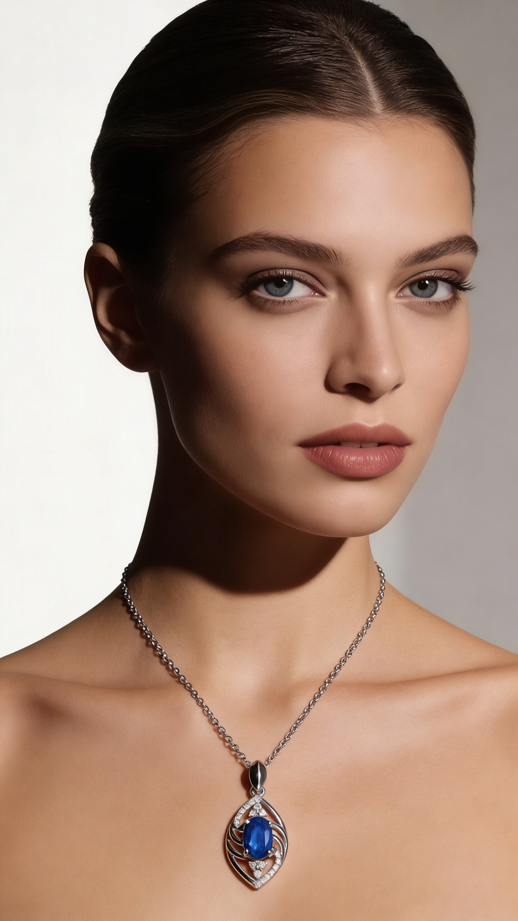 18K White Gold Sapphire Diamond Pendant Necklace