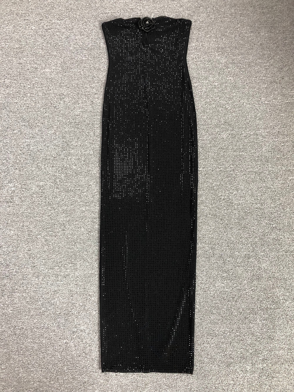 Black Strapless All-Over Rhinestone Gown