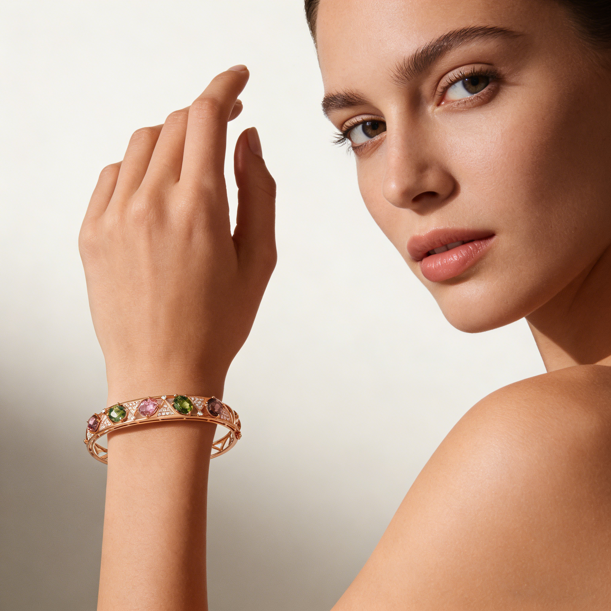 18K Rose Gold Tourmaline Diamond Bracelet