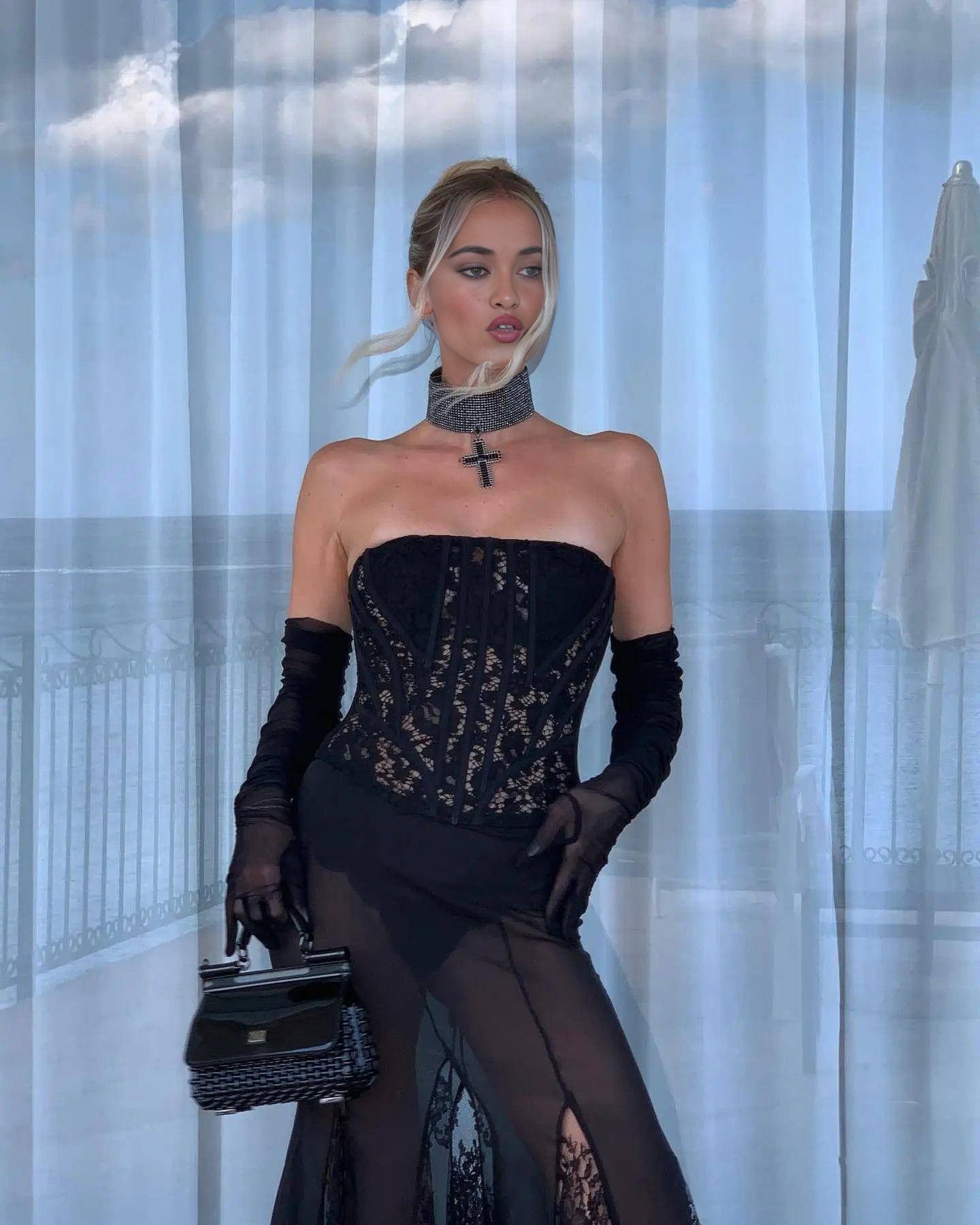 Black Lace Corset Sheer Gown