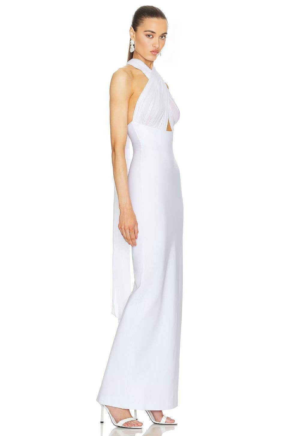 Halter Sheer-Overlay Gown