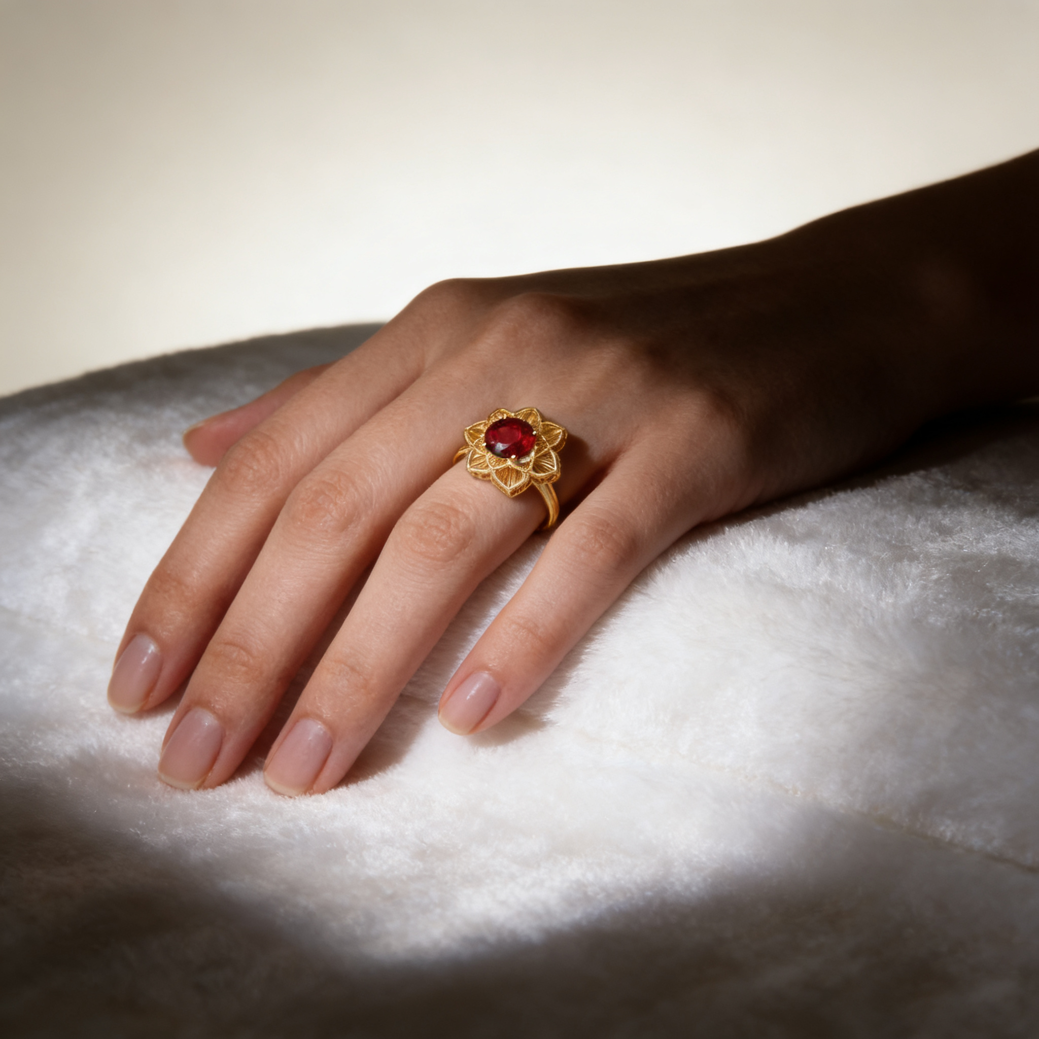 18K Yellow Gold Garnet Ring