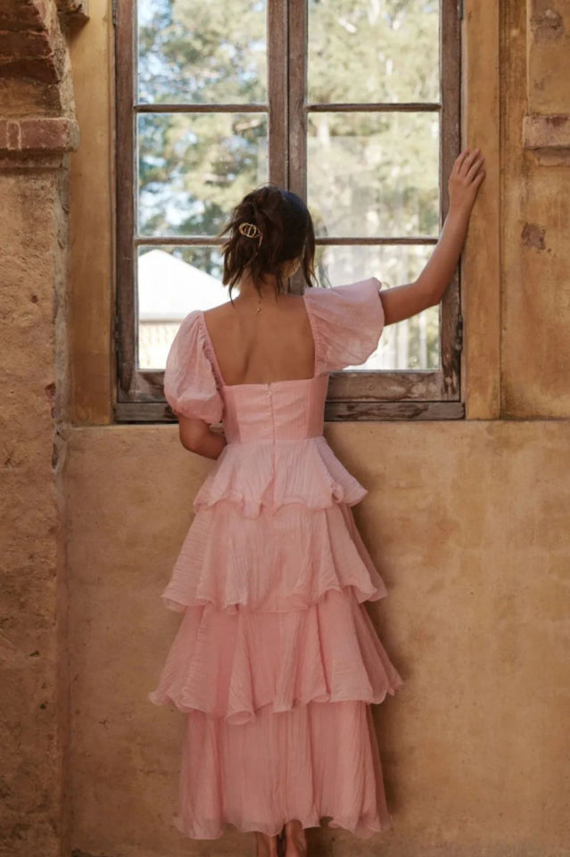 Mesh-paneled cotton-feel long evening dress