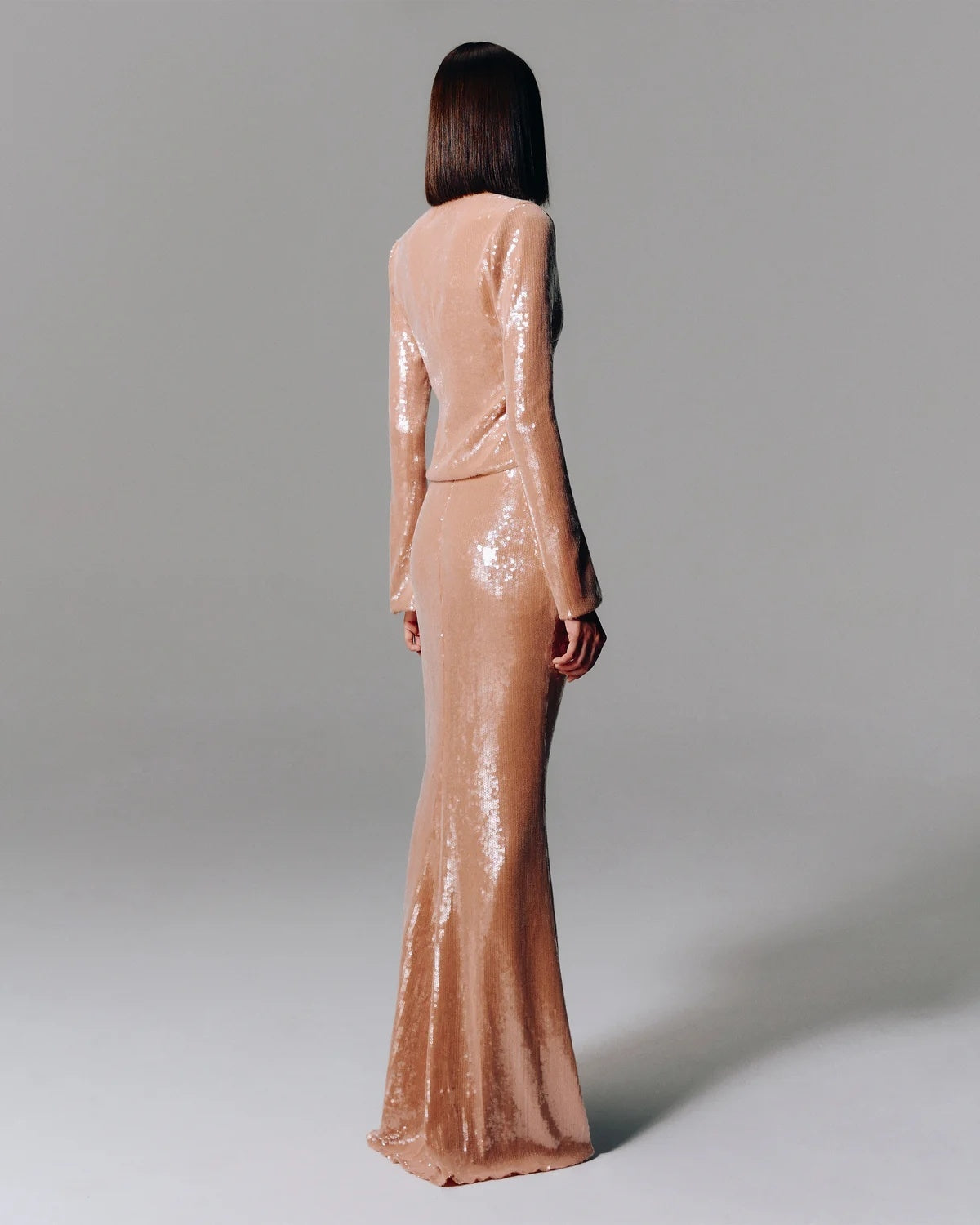 Luxury Bronze Sequin Tie-Front Two-Piece Mermaid Evening Set