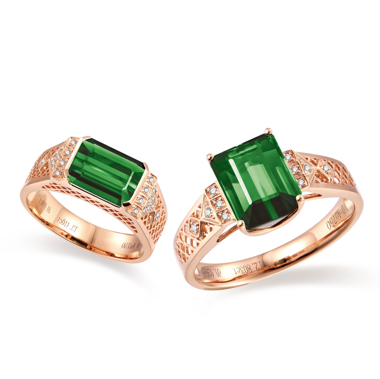 18K Rose Gold Tourmaline Diamond Couple Rings "Encounter " Series – S-DAA25364