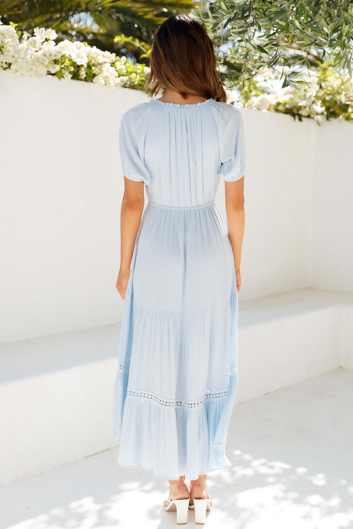 ladiesstreet High Above The Clouds Midi Dress Blue Button front Slip-on style Rayon Elasticised waist Dresses