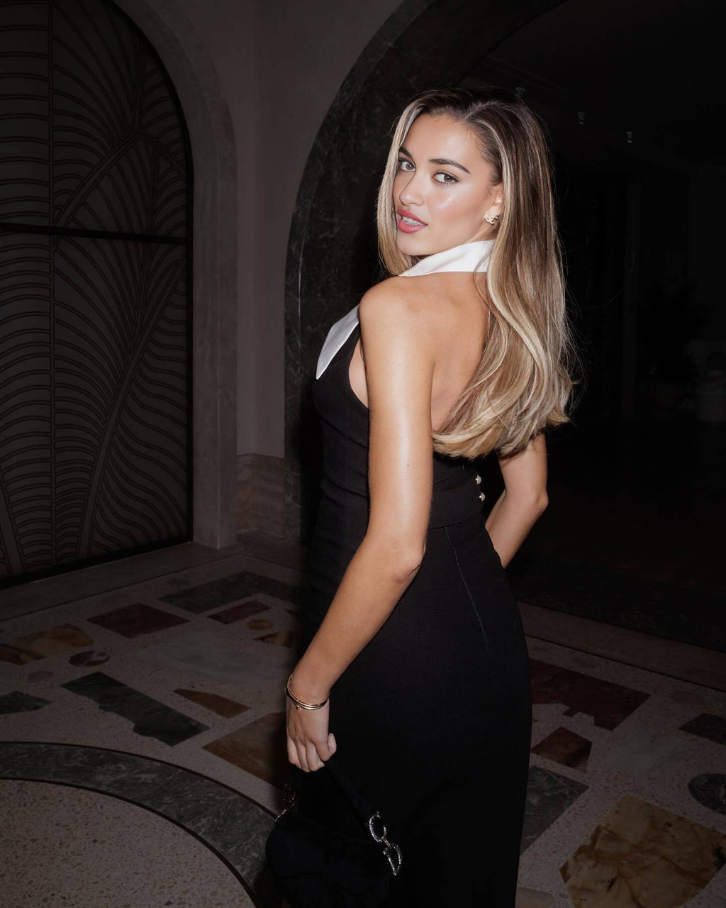 Black & Ivory Collared Midi Dress