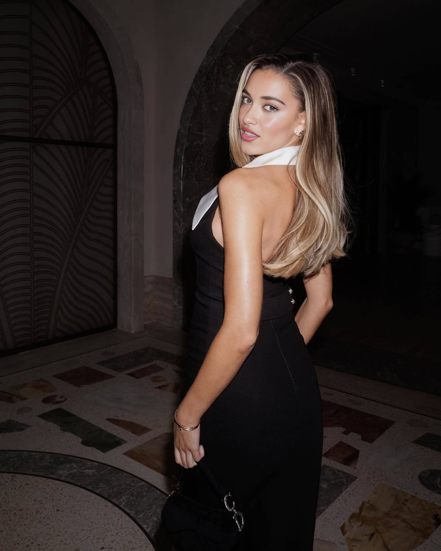 Black & Ivory Collared Midi Dress