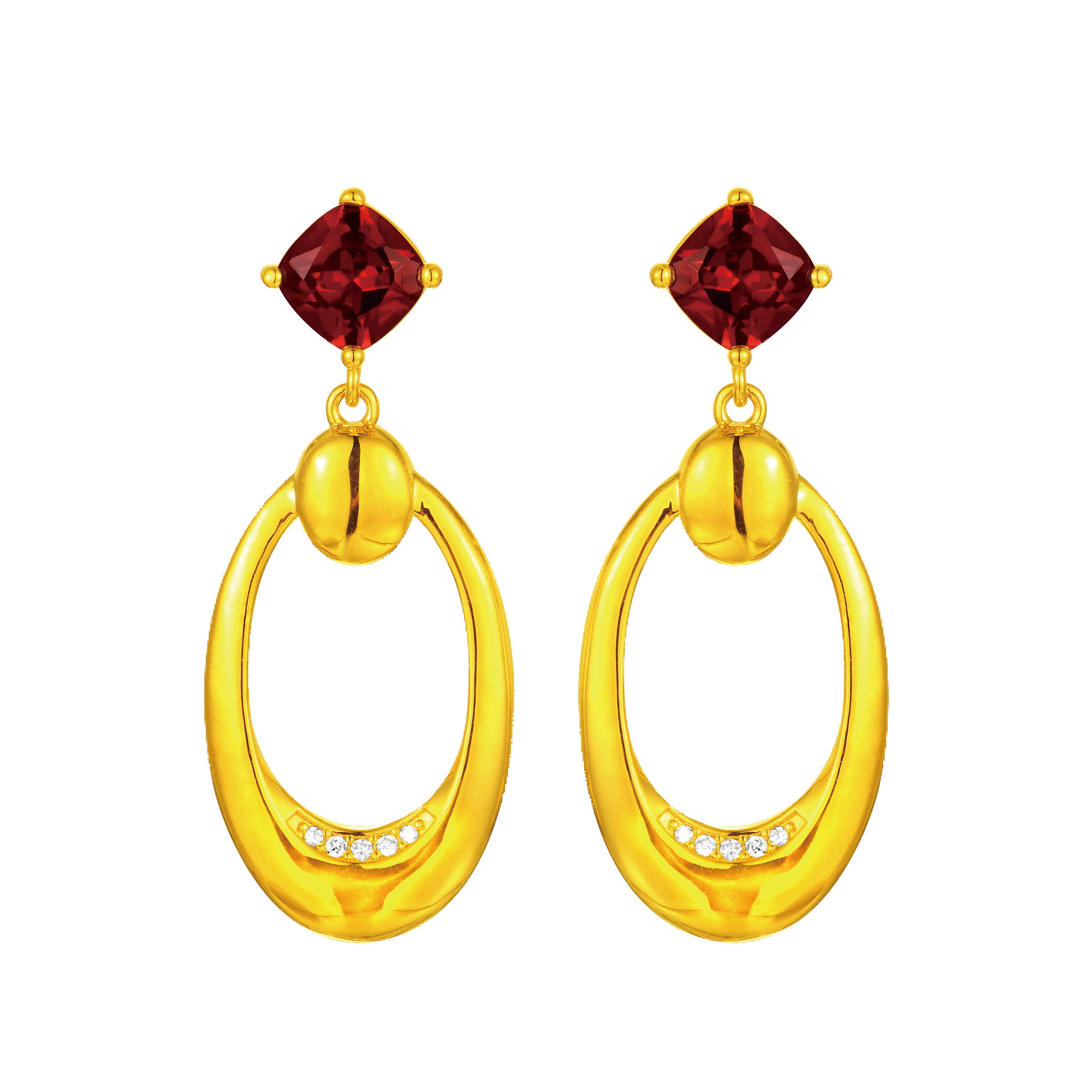 Wheel of Love 18K Yellow Garnet Earrings