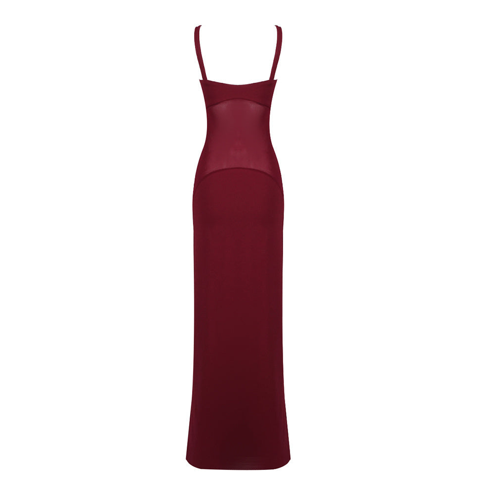 Burgundy Sheer Panel Cami Gown