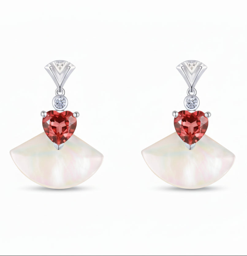 PT950 Platinum Garnet Zircon Earrings