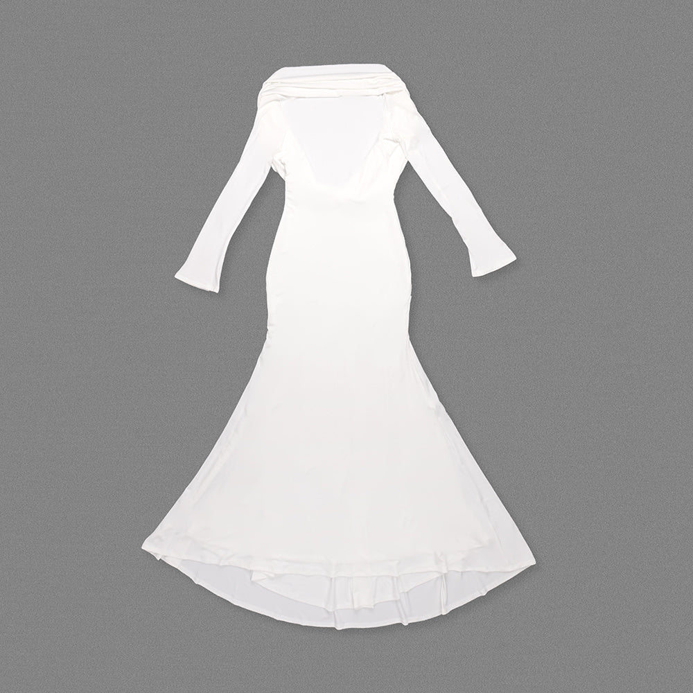 White One-Shoulder Drape-Back Maxi Gown