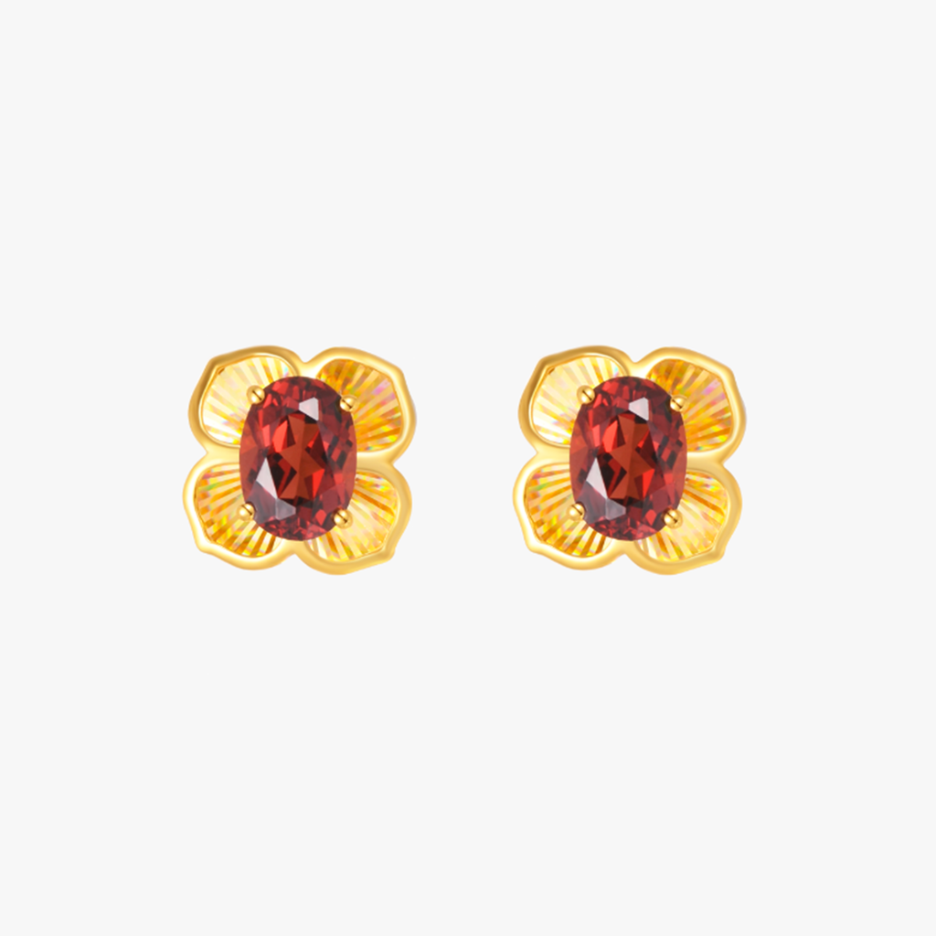 18K Yellow Gold Garnet Drop Earrings