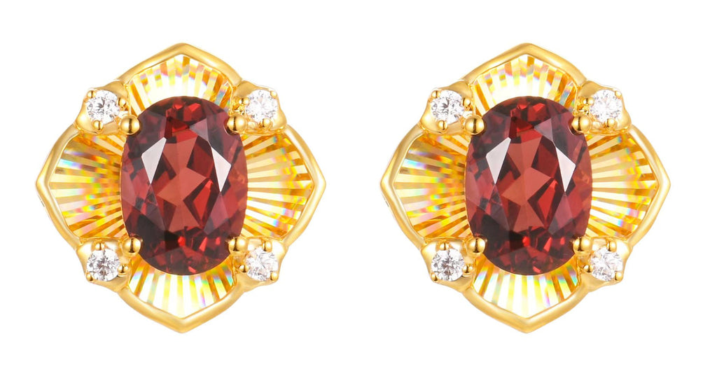 18K Yellow Gold Garnet Zircon Earrings