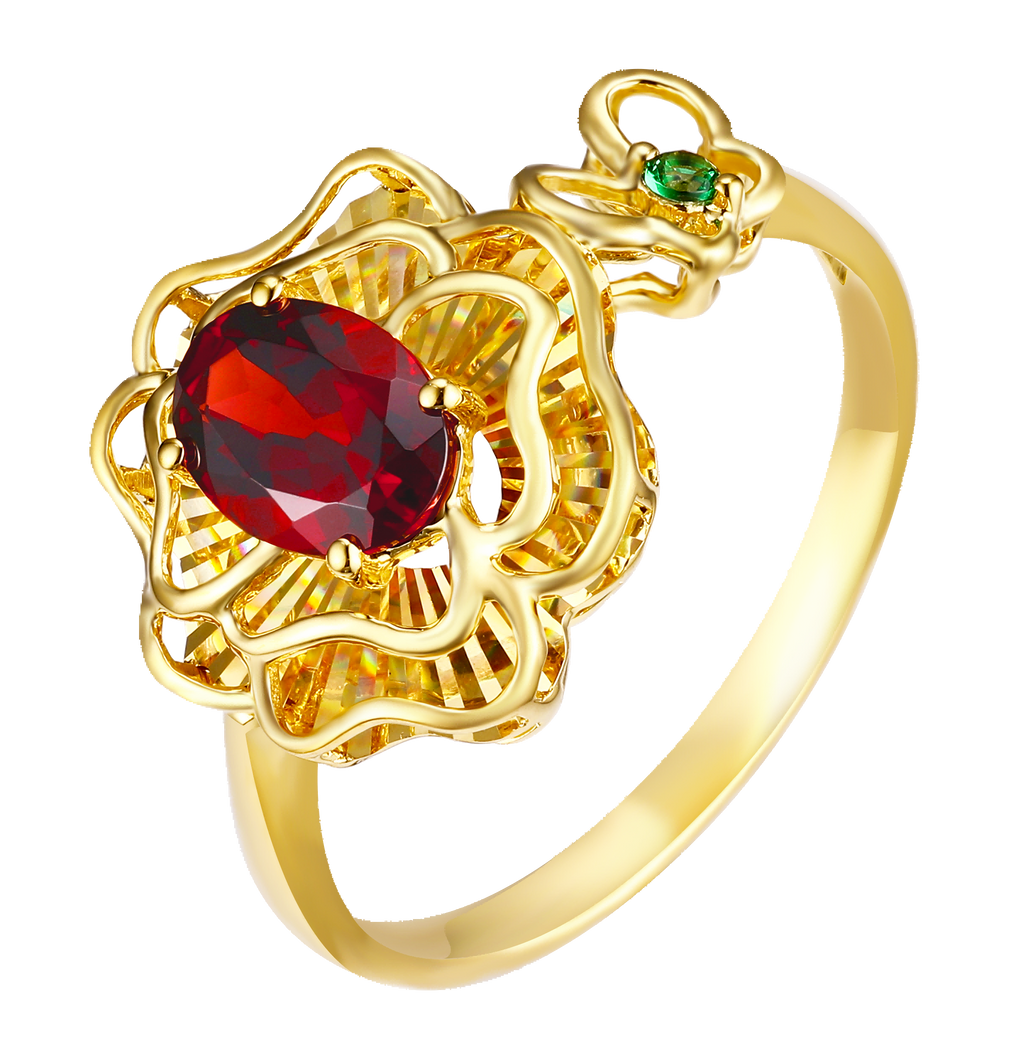 "Plum Bossom“ Collection 18K Yellow Gold Garnet Peony Ring for Women – Item No.: S-DAA43292