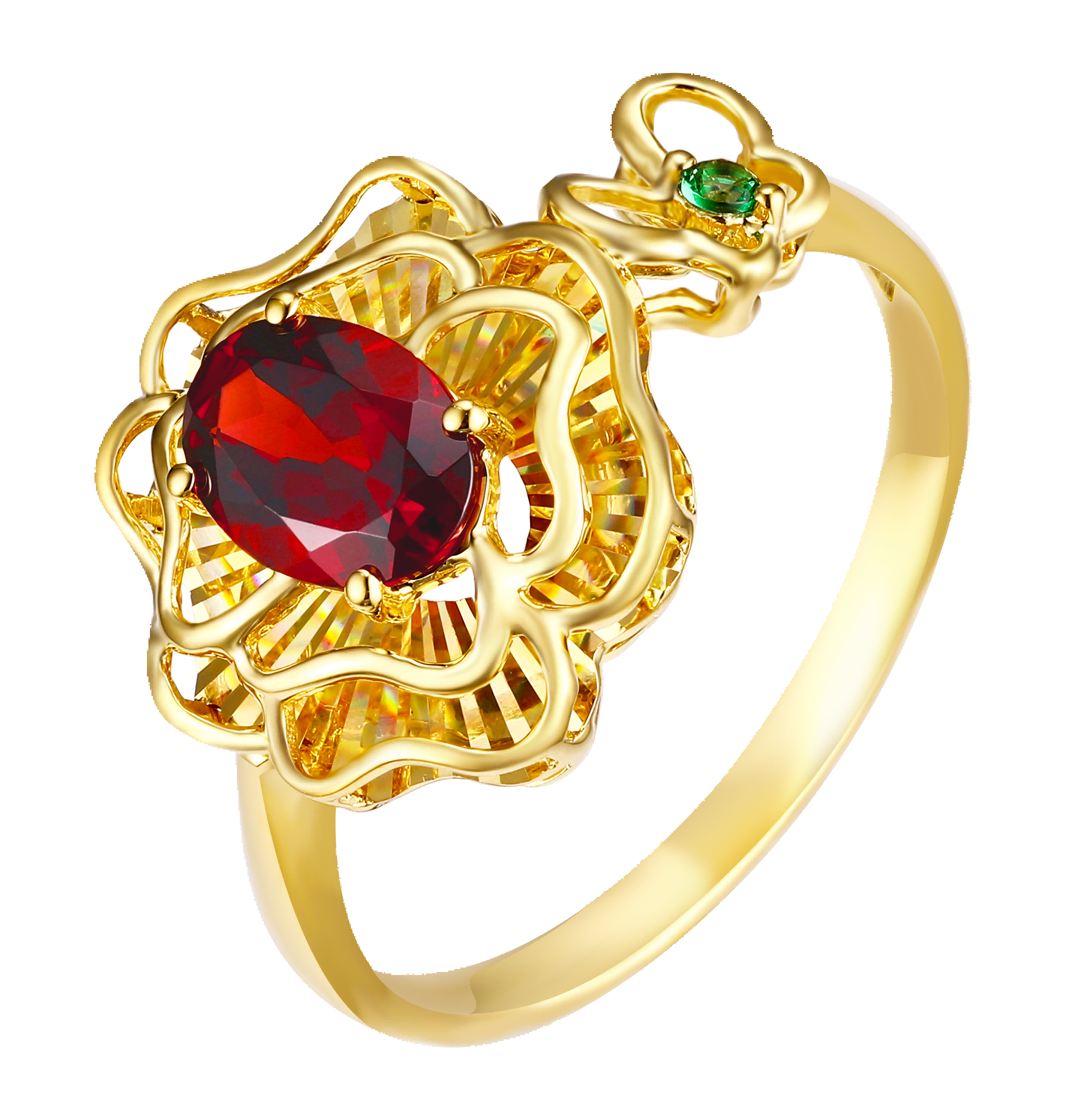 "Plum Bossom“ Collection 18K Yellow Gold Garnet Peony Ring for Women – Item No.: S-DAA43292