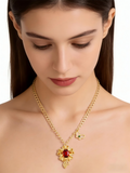 "Plum Bossom" Collection 18K Yellow Gold Garnet Pendant Necklace