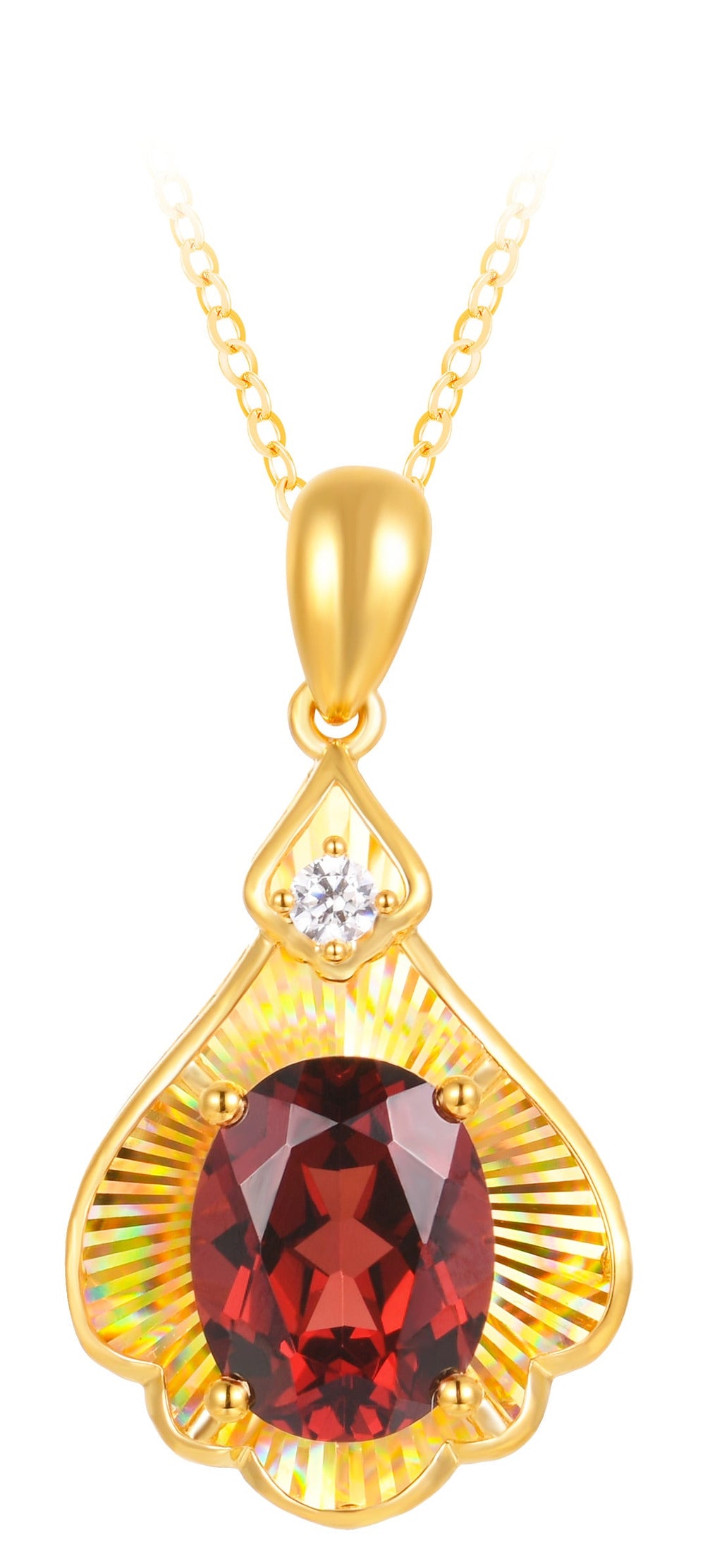 18K Yellow Gold Garnet & Zircon Pendant Necklace