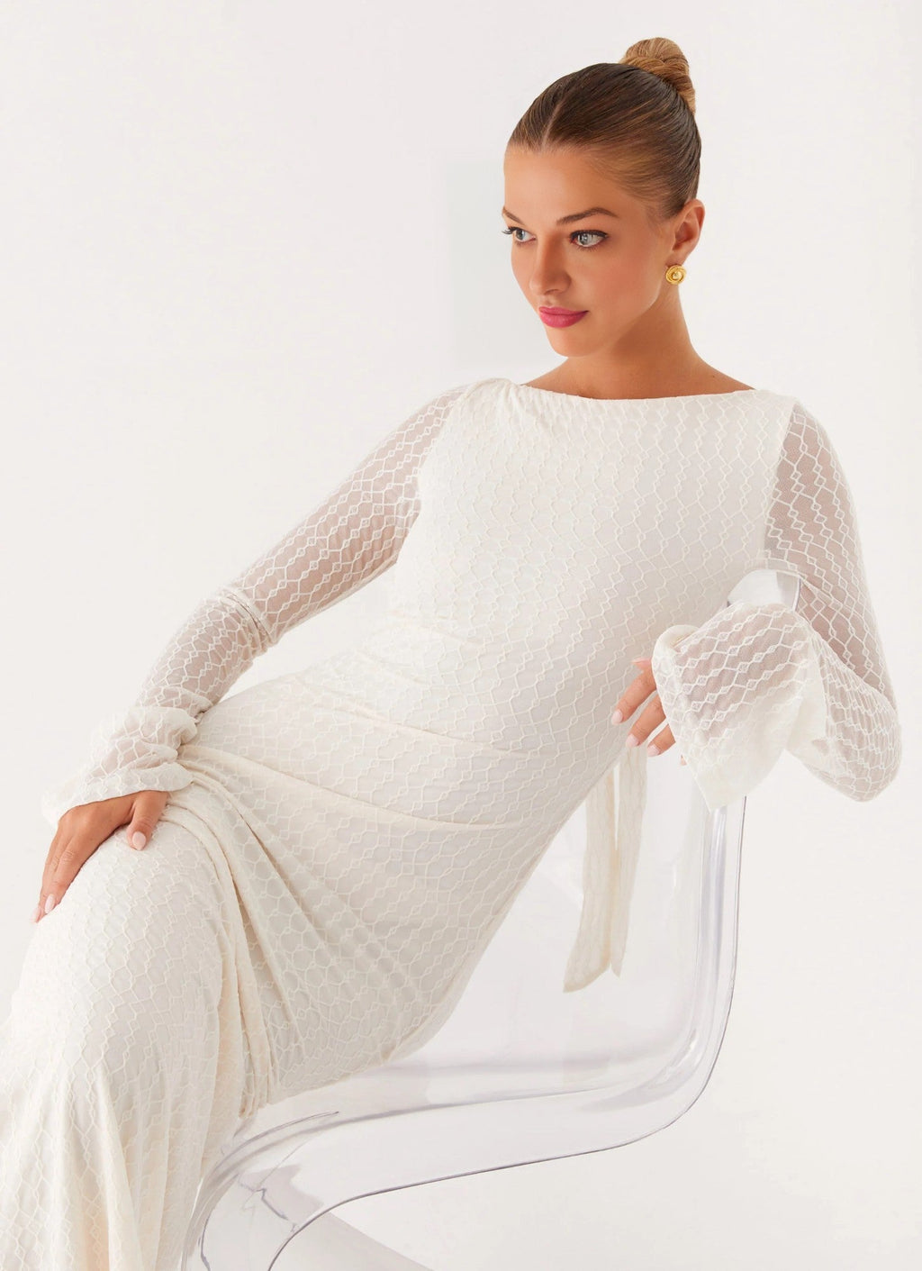 Exclusive - Ethereal Long Sleeve Maxi Dress - Ivory