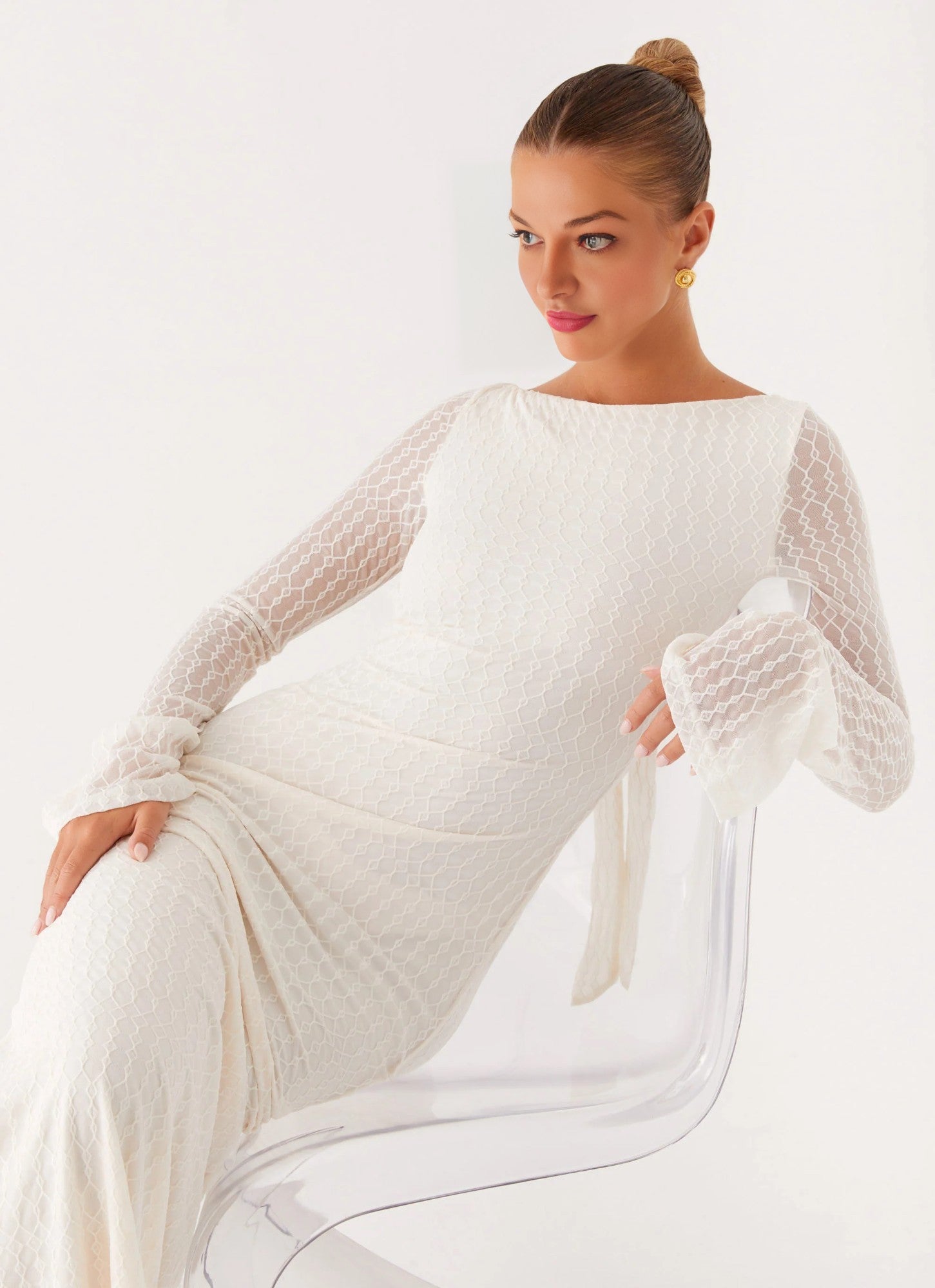 Exclusive - Ethereal Long Sleeve Maxi Dress - Ivory