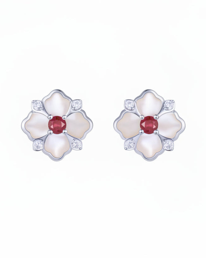 PT950 Platinum Ruby Zircon Earrings