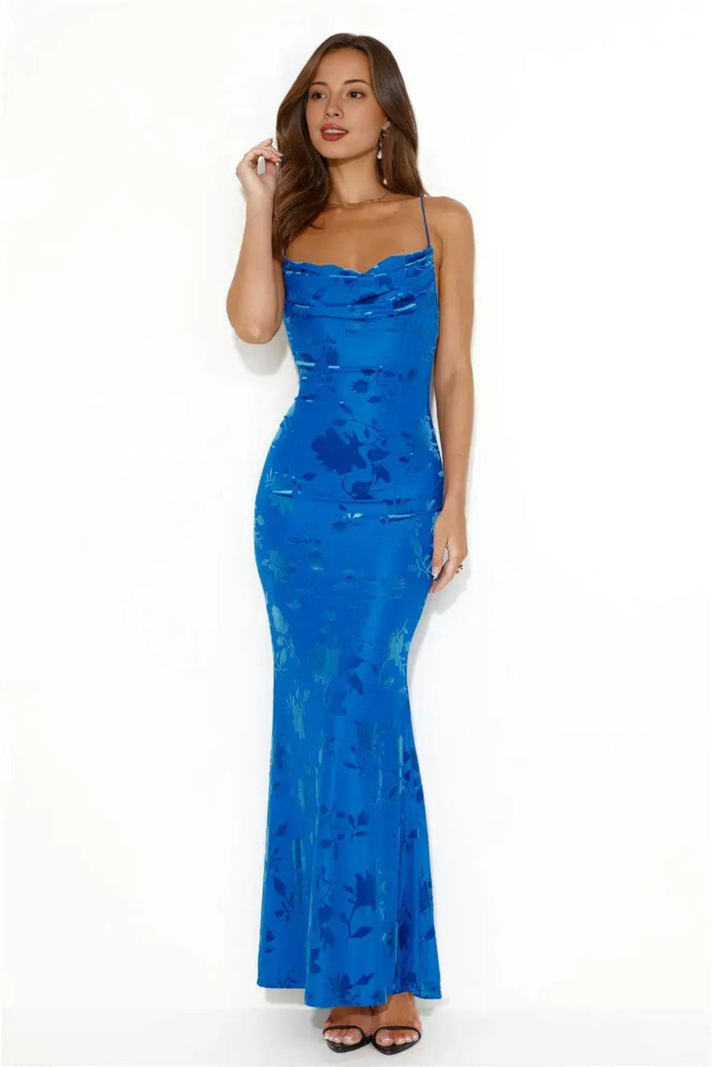 Printed spaghetti strap floor-length dress