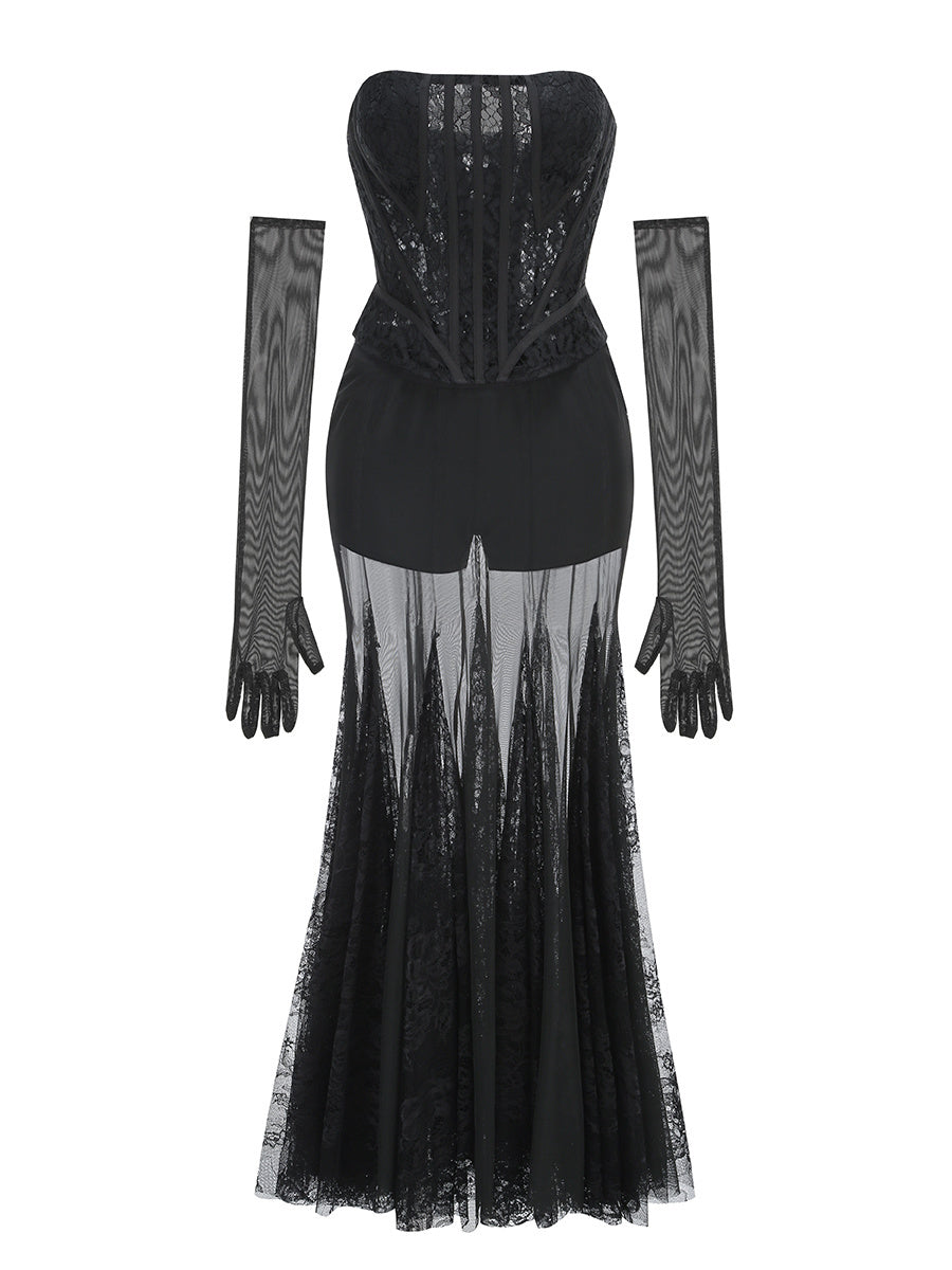Black Lace Corset Sheer Gown