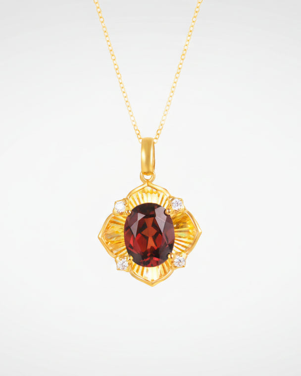 18K Yellow Gold Garnet & Zircon Pendant Necklace