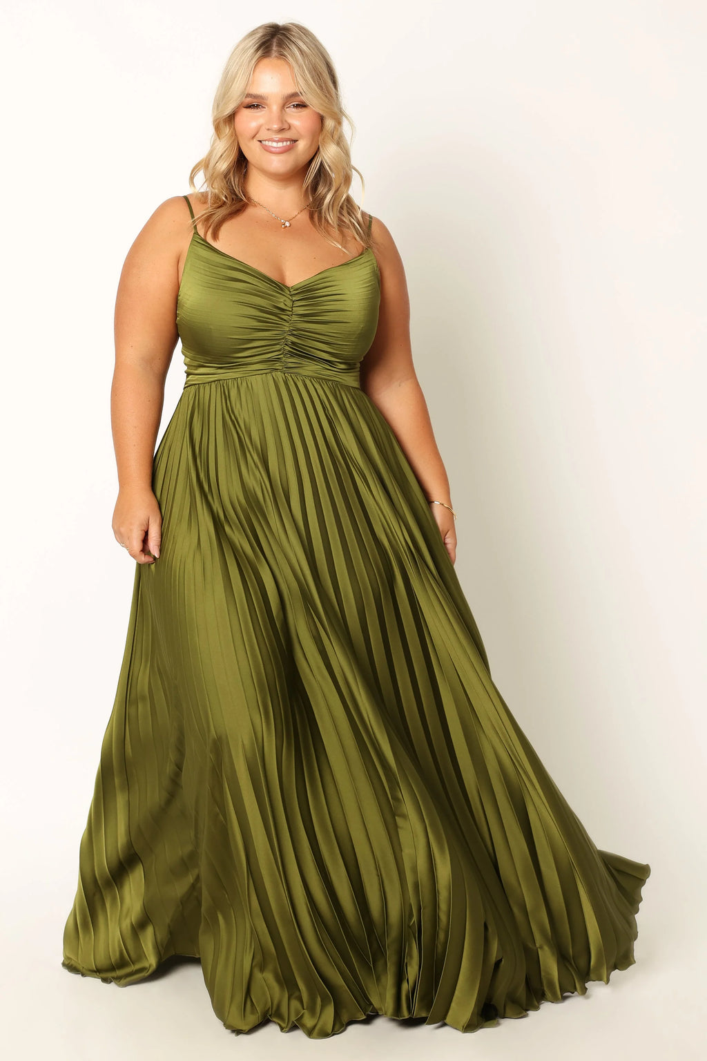 ladiesstreet Naira Pleated Maxi Dress - Palm Green thin adjustable straps soft feel partially lined 100% polyester Masquerade costumes