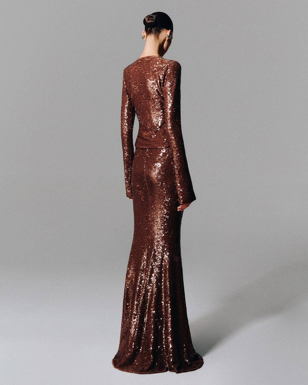 Luxury Bronze Sequin Tie-Front Two-Piece Mermaid Evening Set