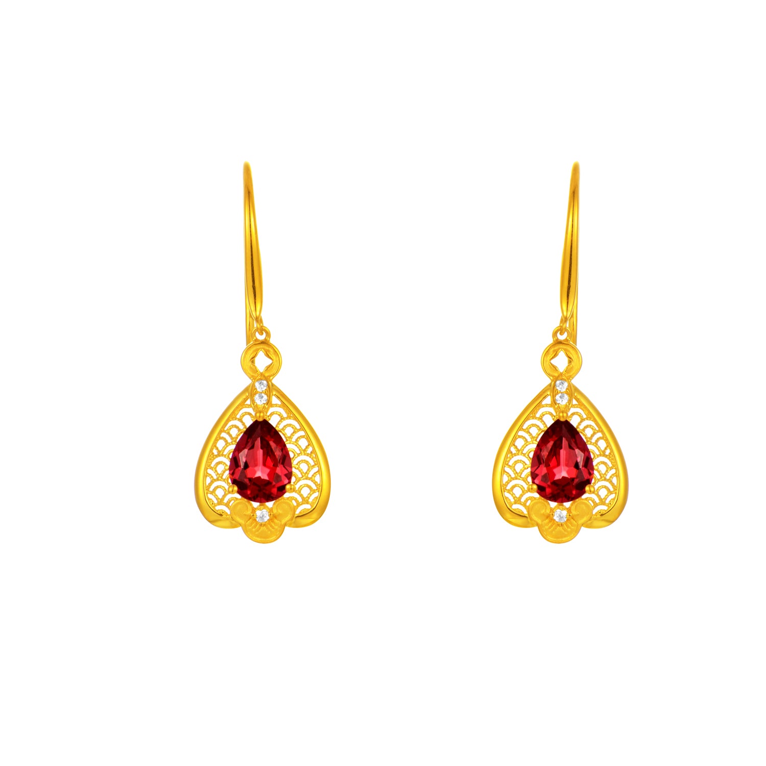 18K Yellow Gold Garnet Zircon Earrings "Attracting Wealth and Good Fortune" Series – C2504036862