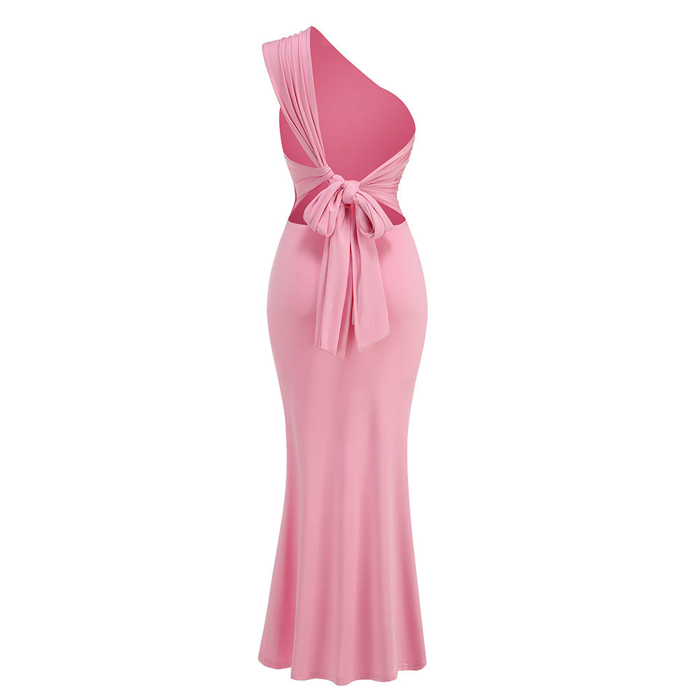 Blush Pink One-Shoulder Midi Gown