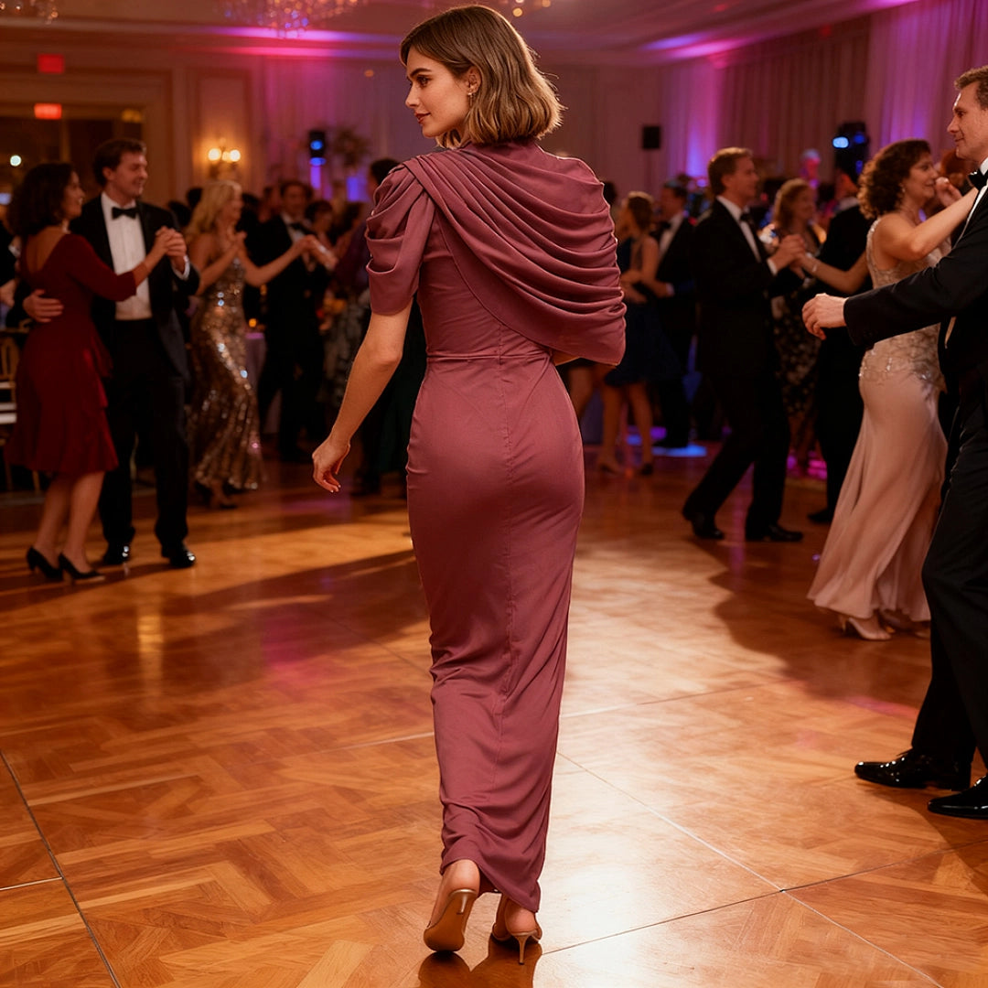 Ivory Satin A-line Evening Gown with Beaded Sweetheart Neckline